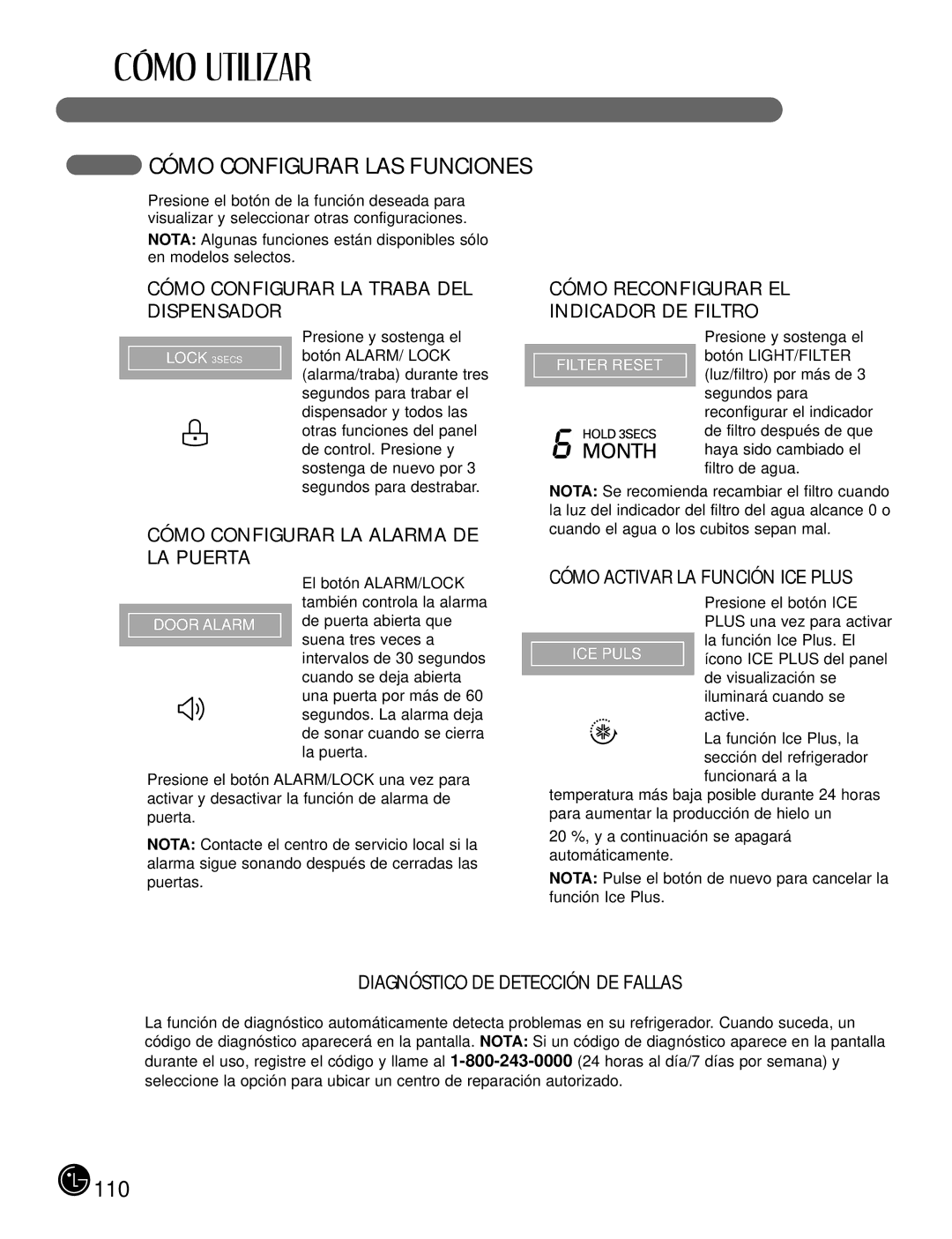 LG Electronics LFX21980, LFX25980 manual Cómo Configurar LA Alarma DE LA Puerta, Cómo Activar LA Función ICE Plus 