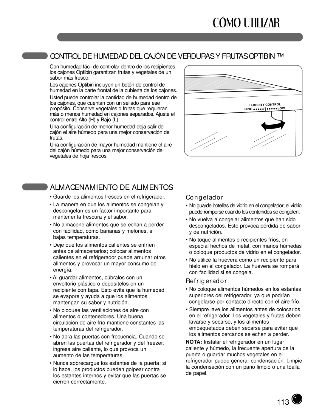 LG Electronics LFX25980, LFX21980 manual Almacenamiento DE Alimentos, Congelador, Refrigerador 