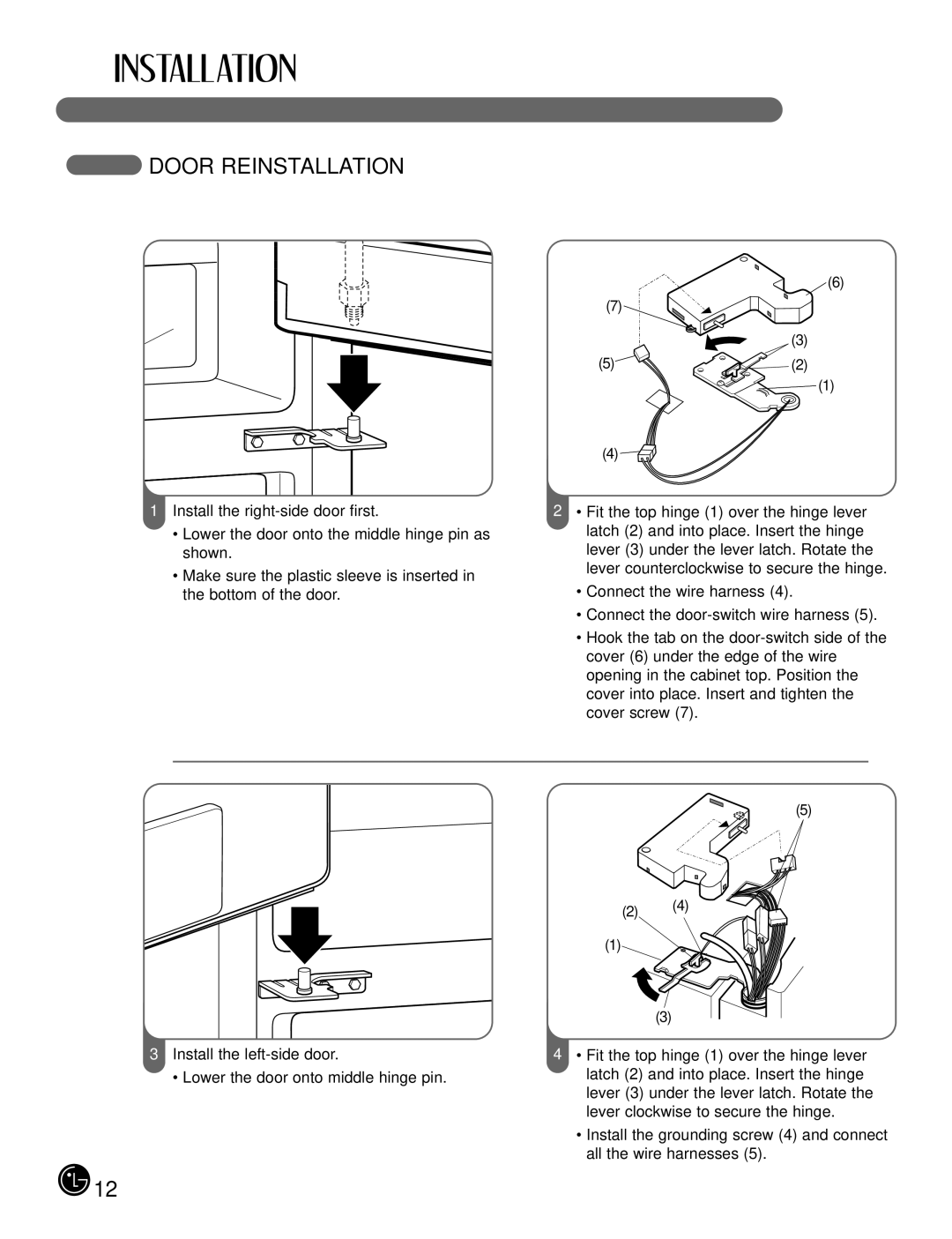 LG Electronics LFX21980, LFX25980 manual Door Reinstallation 