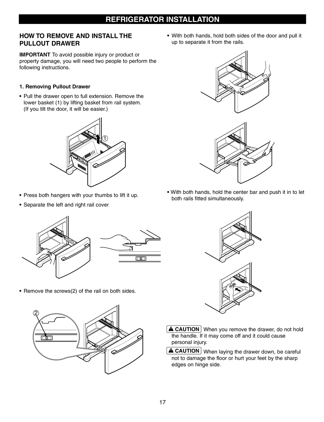 LG Electronics LFX25950 manual HOW to Remove and Install the Pullout Drawer, Removing Pullout Drawer 