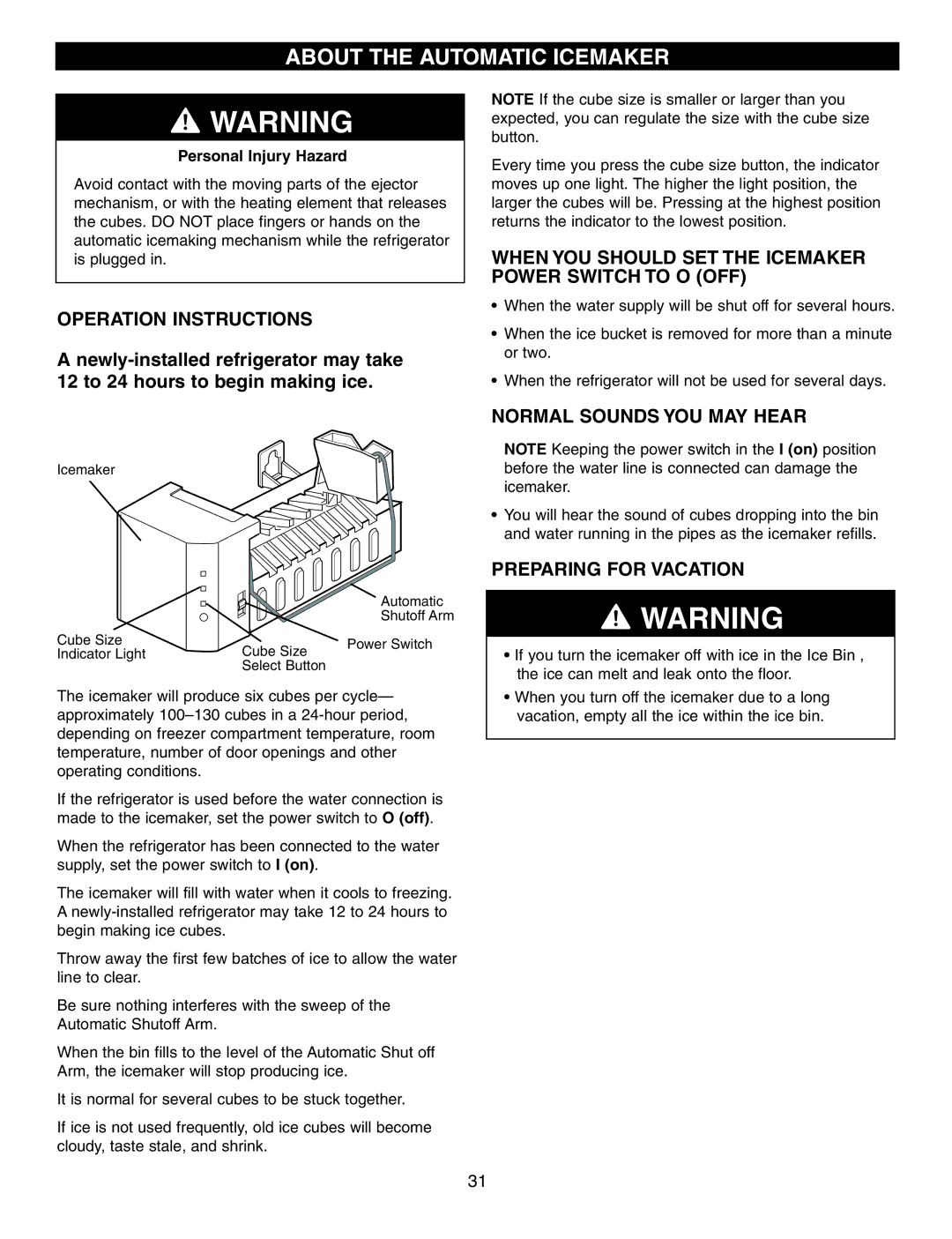 LG Electronics LFX25950 manual About the Automatic Icemaker, Operation Instructions, Normal Sounds YOU MAY Hear 