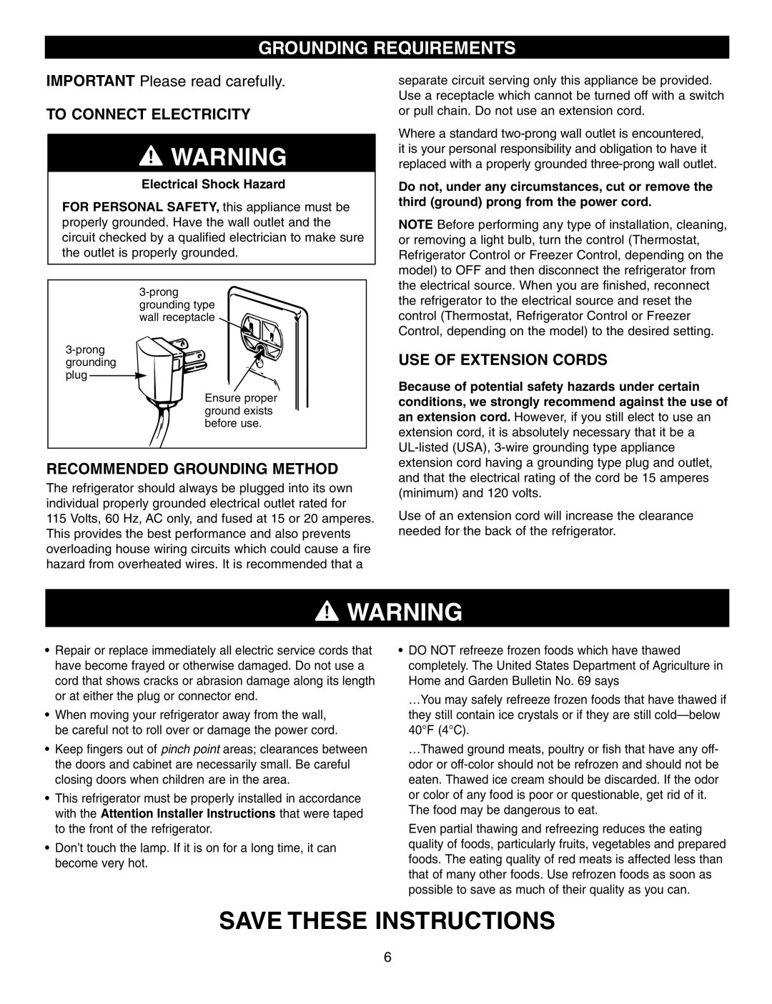 LG Electronics LFX25950 manual Grounding Requirements, To Connect Electricity, Recommended Grounding Method 