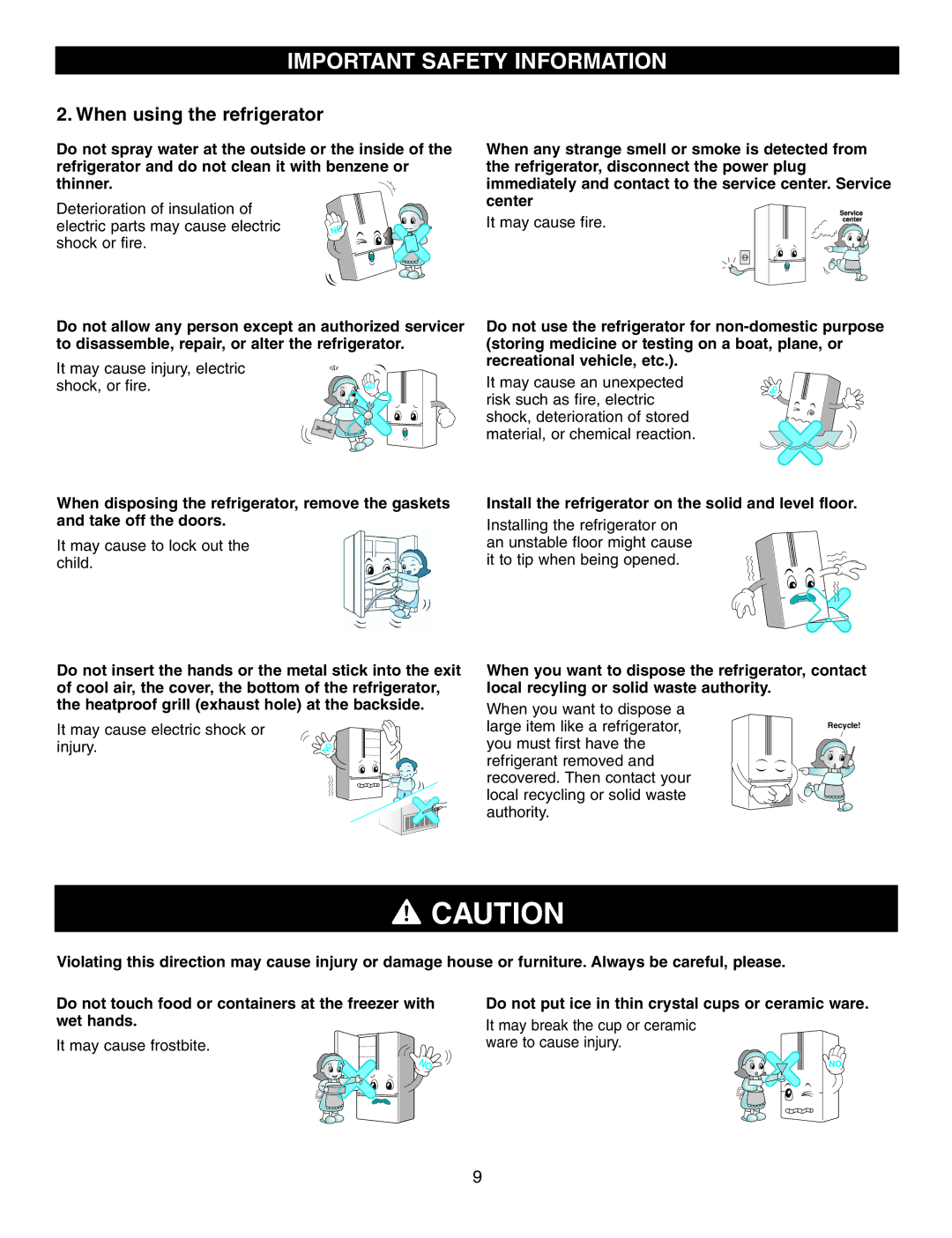 LG Electronics LFX25950 manual Install the refrigerator on the solid and level floor 