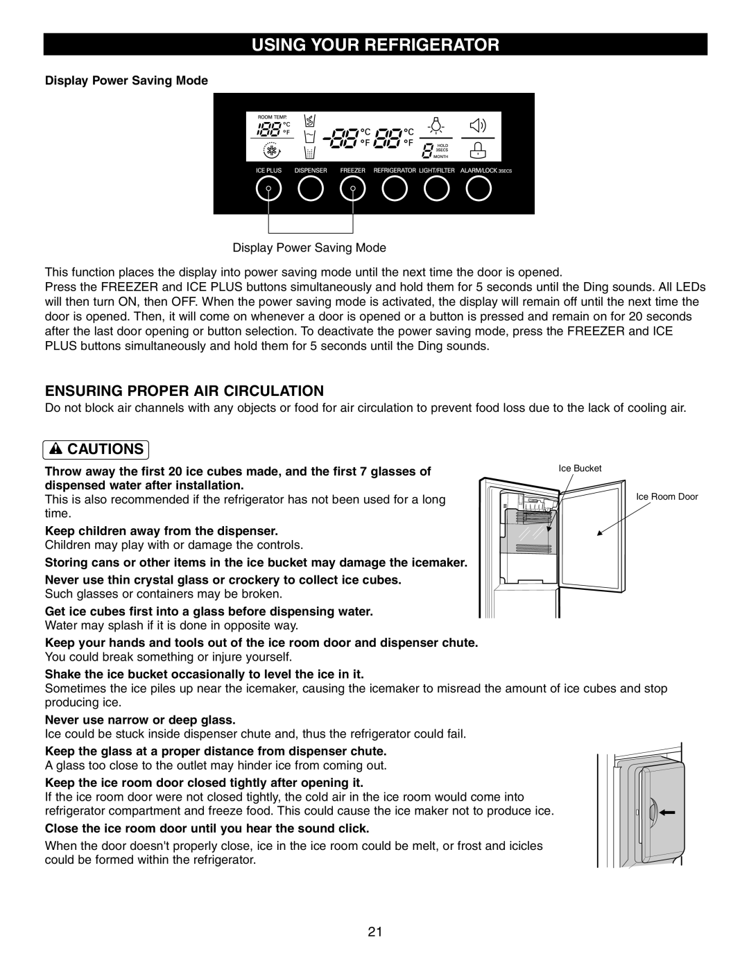 LG Electronics LFX25950 manual Using Your Refrigerator, Ensuring Proper Air Circulation, w CAUTIONS 