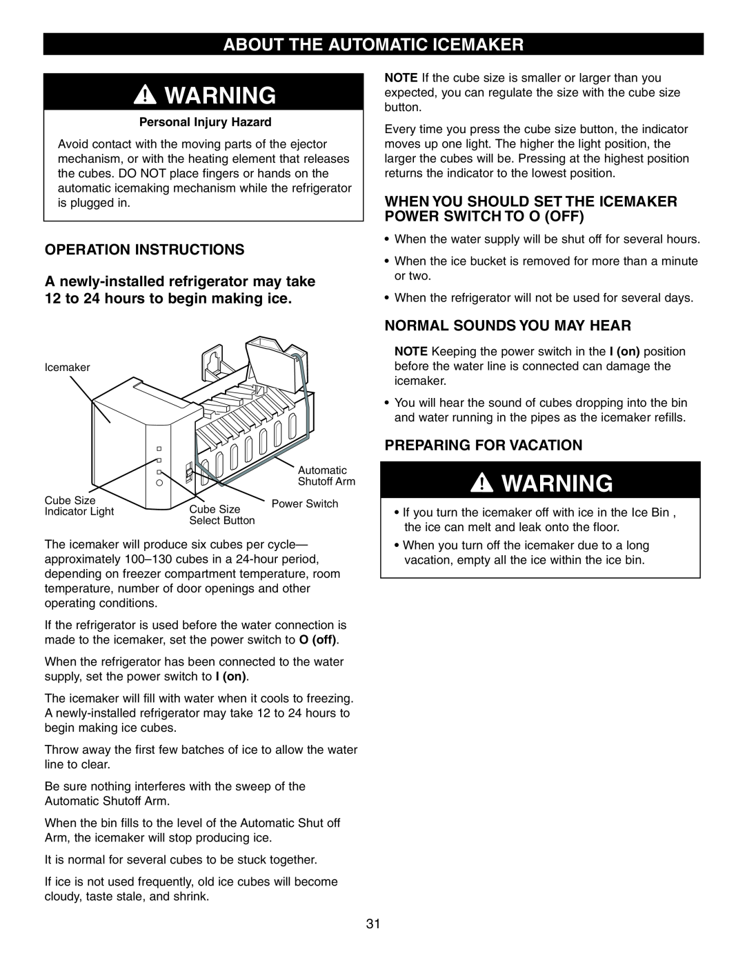LG Electronics LFX25950 manual About The Automatic Icemaker, Operation Instructions, Normal Sounds You May Hear 