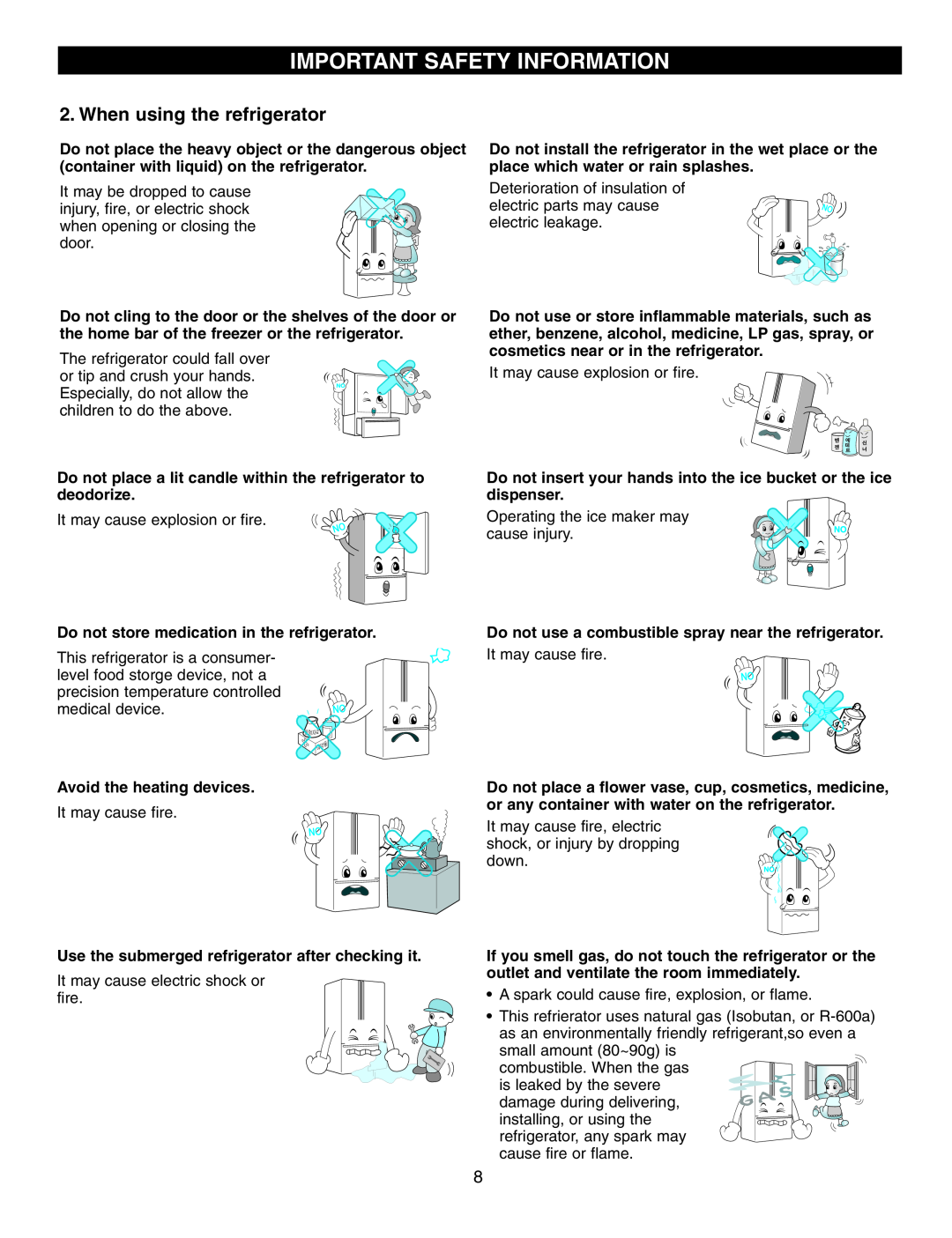 LG Electronics LFX25950 manual Important Safety Information, When using the refrigerator 