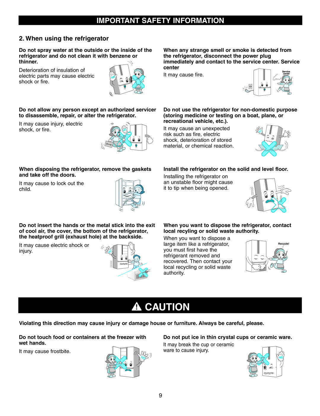LG Electronics LFX25950 manual Important Safety Information, When using the refrigerator 