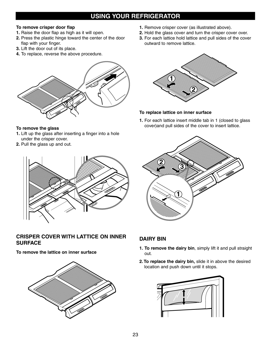 LG Electronics LFX21970, LFX25960, LFX25970 manual Crisper Cover with Lattice on Inner Surface, Dairy BIN 