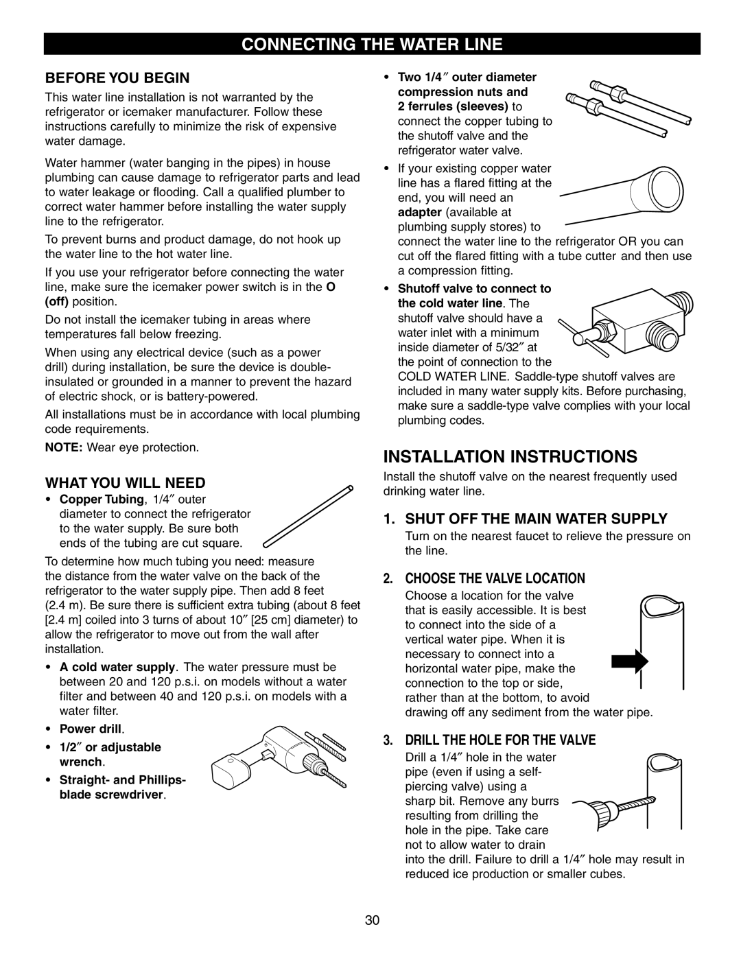 LG Electronics LFX25960, LFX25970, LFX21970 manual Connecting the Water Line, Installation Instructions 