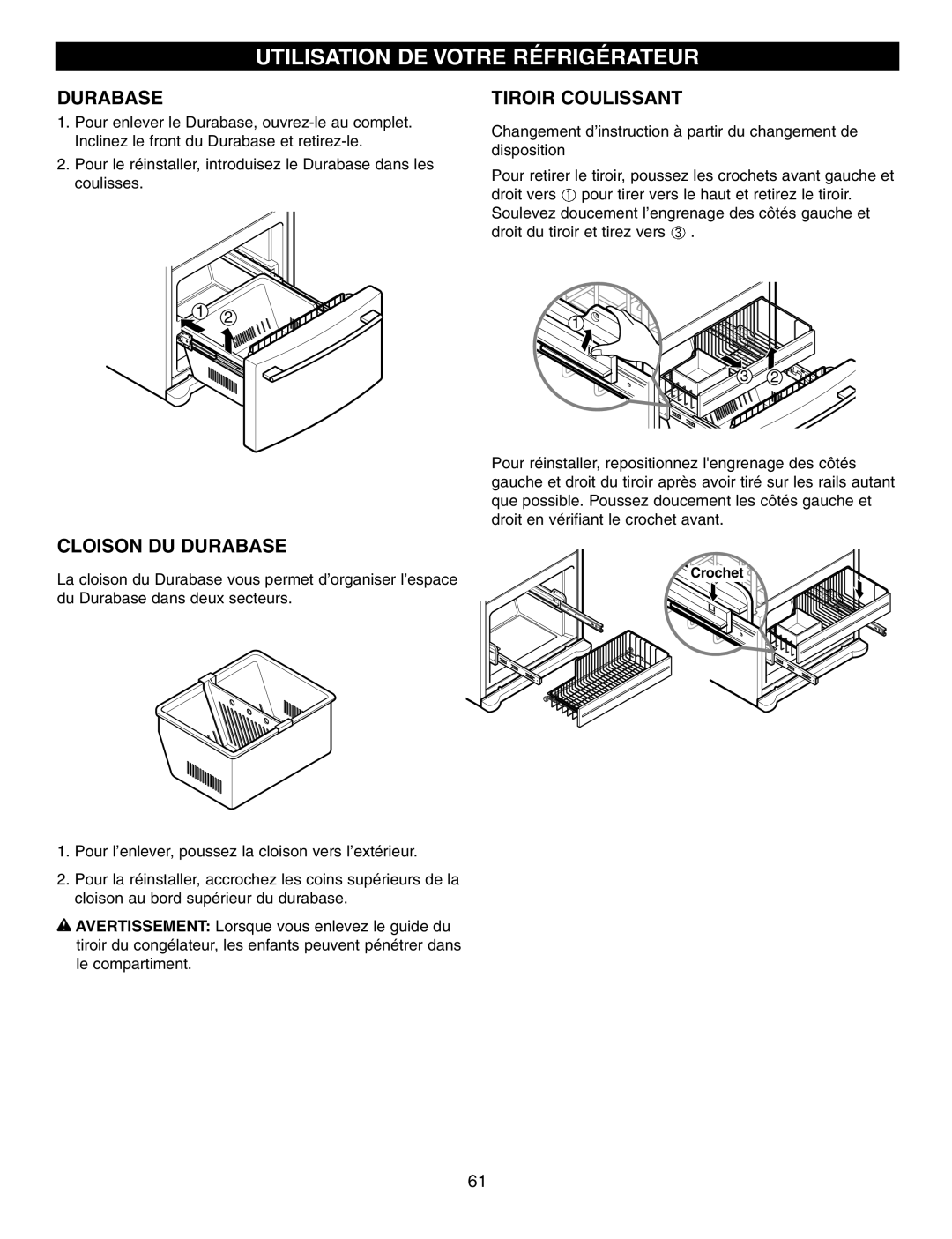 LG Electronics LFX25970, LFX25960, LFX21970 manual Tiroir Coulissant, Cloison DU Durabase 