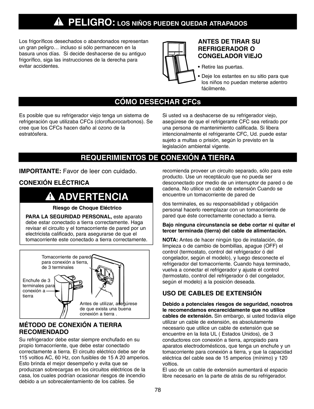 LG Electronics LFX25960, LFX25970 Requerimientos DE Conexión a Tierra, Antes DE Tirar SU Refrigerador O Congelador Viejo 