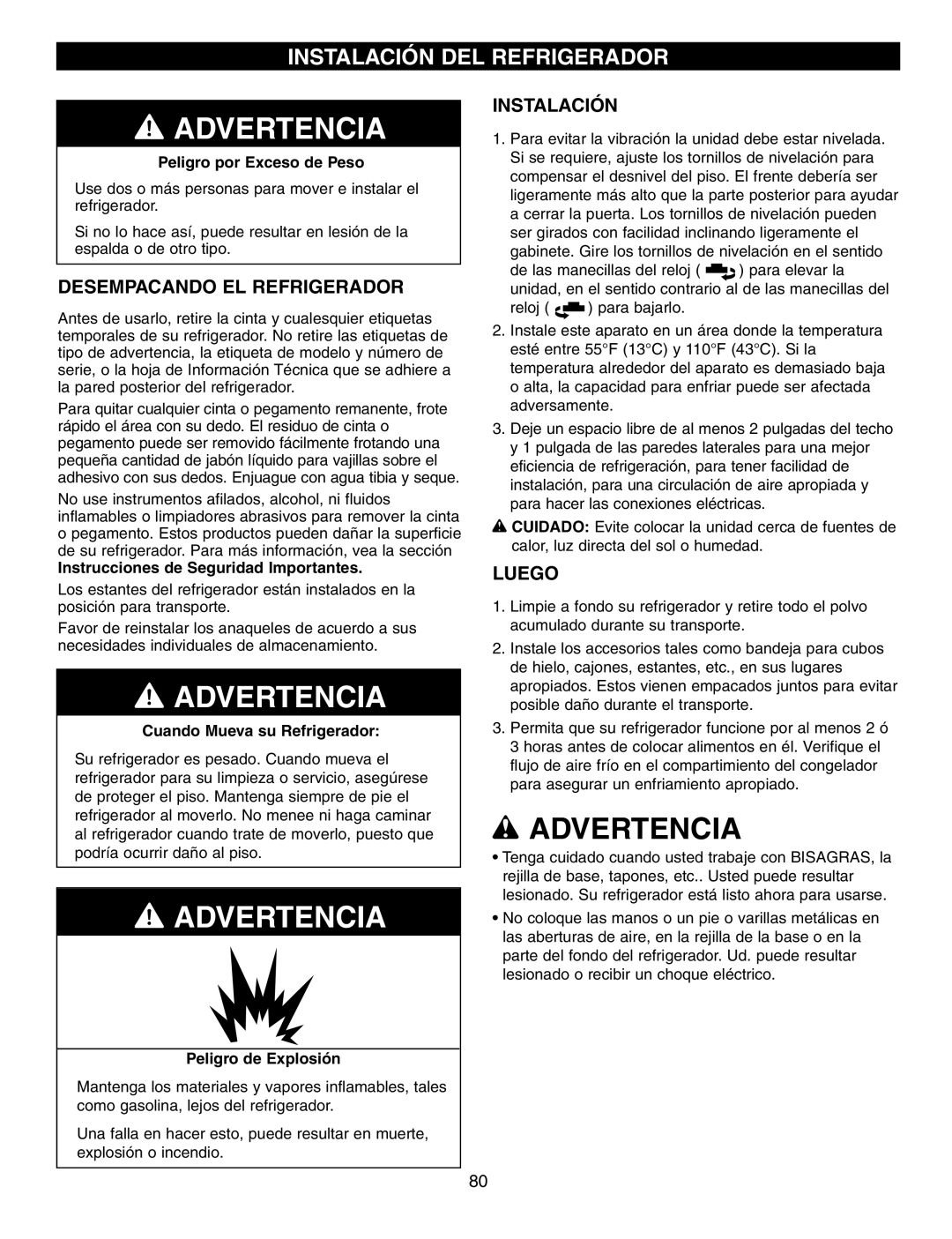 LG Electronics LFX21970, LFX25960, LFX25970 manual Instalación DEL Refrigerador, Desempacando EL Refrigerador, Luego 