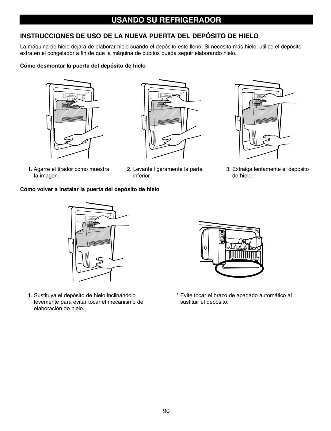 LG Electronics LFX25960, LFX25970, LFX21970 manual Cómo desmontar la puerta del depósito de hielo 