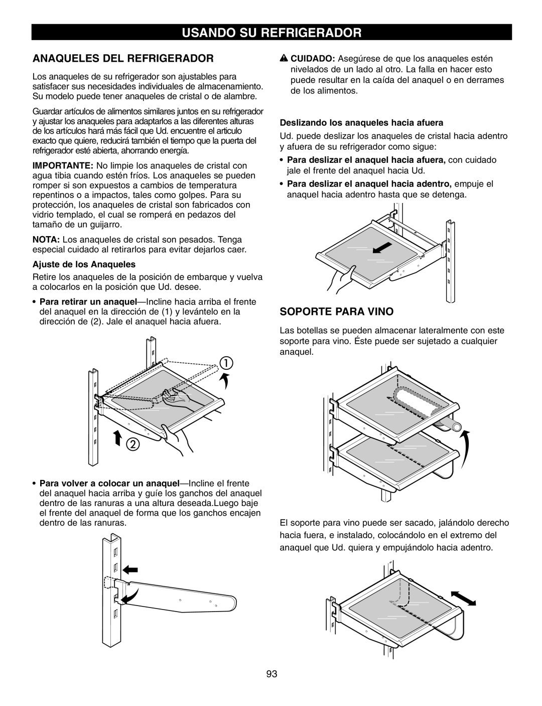 LG Electronics LFX25960, LFX25970, LFX21970 manual Anaqueles DEL Refrigerador, Soporte Para Vino, Ajuste de los Anaqueles 