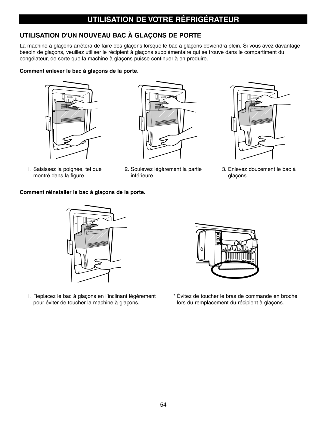LG Electronics LFX25960, LFX25970 manual Utilisation De Votre Réfrigérateur, Utilisation D’Un Nouveau Bac À Glaçons De Porte 