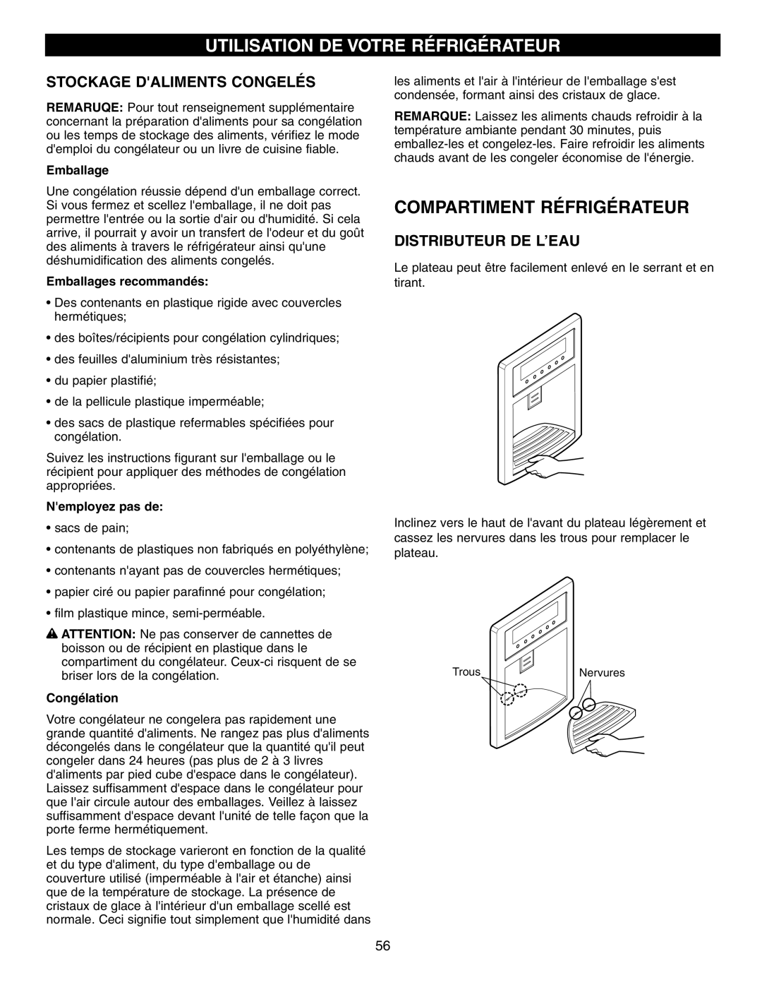 LG Electronics LFX21970 manual Compartiment Réfrigérateur, Utilisation De Votre Réfrigérateur, Stockage Daliments Congelés 