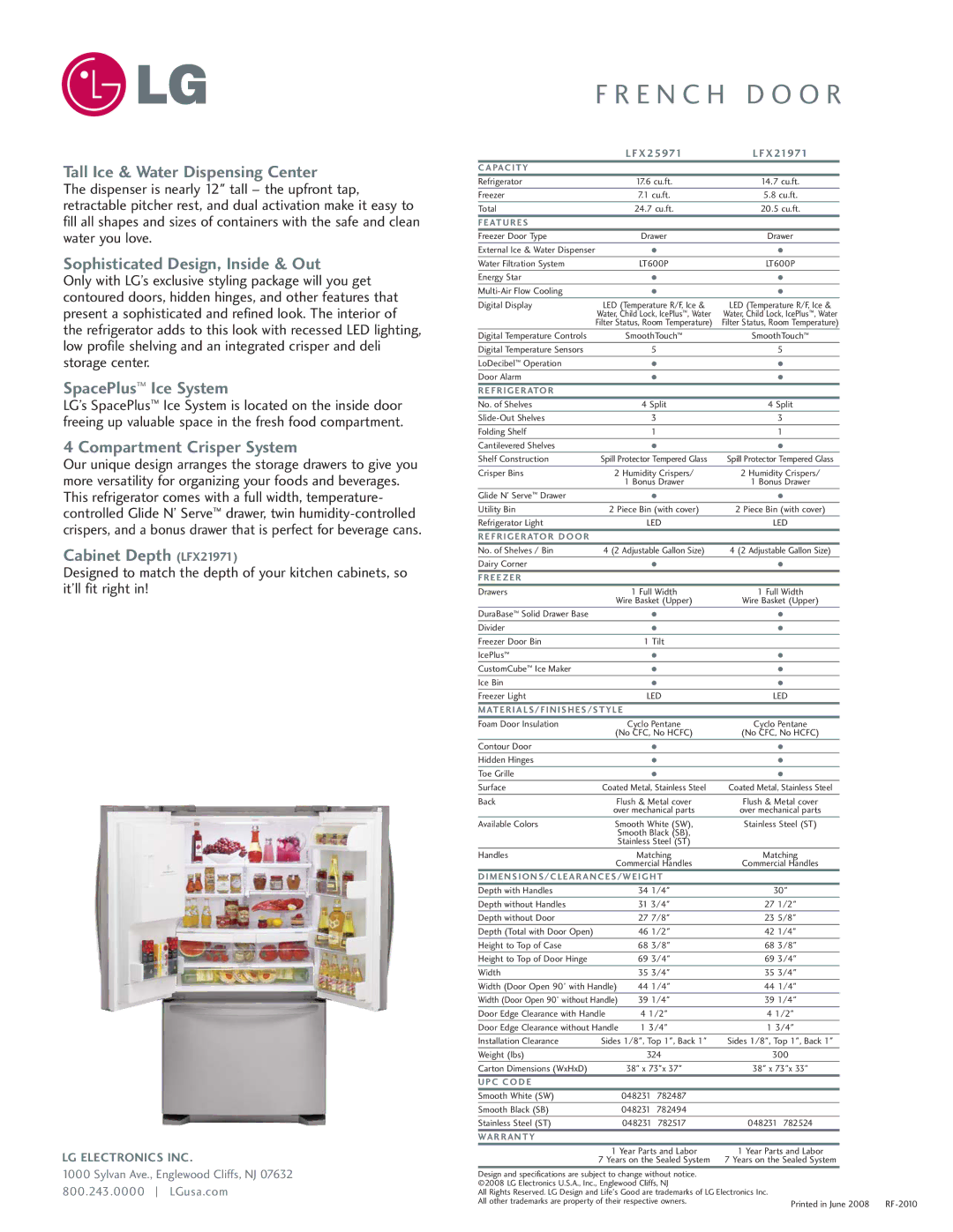 LG Electronics LFX25971ST Tall Ice & Water Dispensing Center, Sophisticated Design, Inside & Out, SpacePlus Ice System 