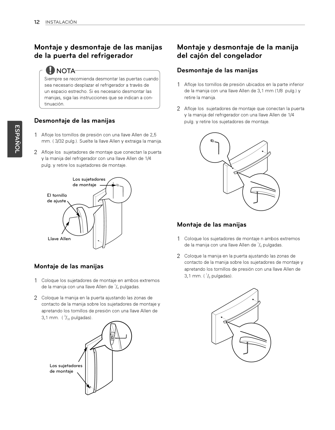 LG Electronics LFX25974SB Montaje y desmontaje de la manija del cajón del congelador, Desmontaje de las manijas 