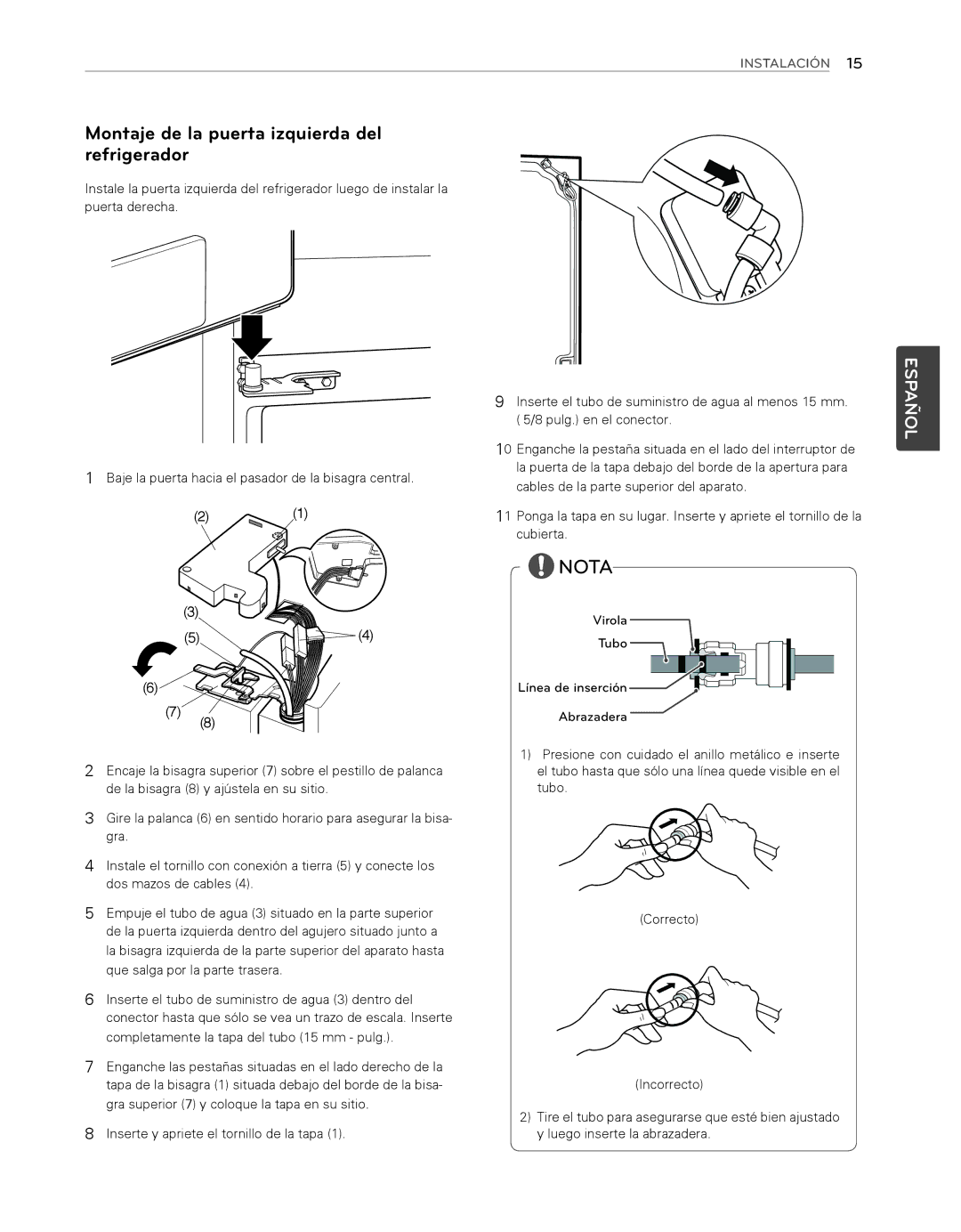 LG Electronics LFX25974ST, LFX25974SB owner manual Montaje de la puerta izquierda del refrigerador 