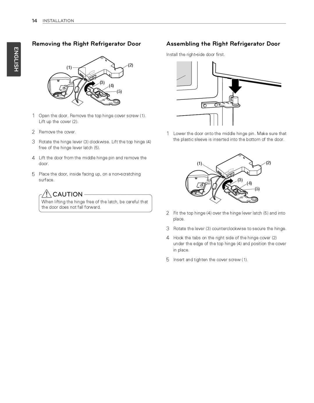 LG Electronics LFX25974SB, LFX25974ST Removing the Right Refrigerator Door, Assembling the Right Refrigerator Door 