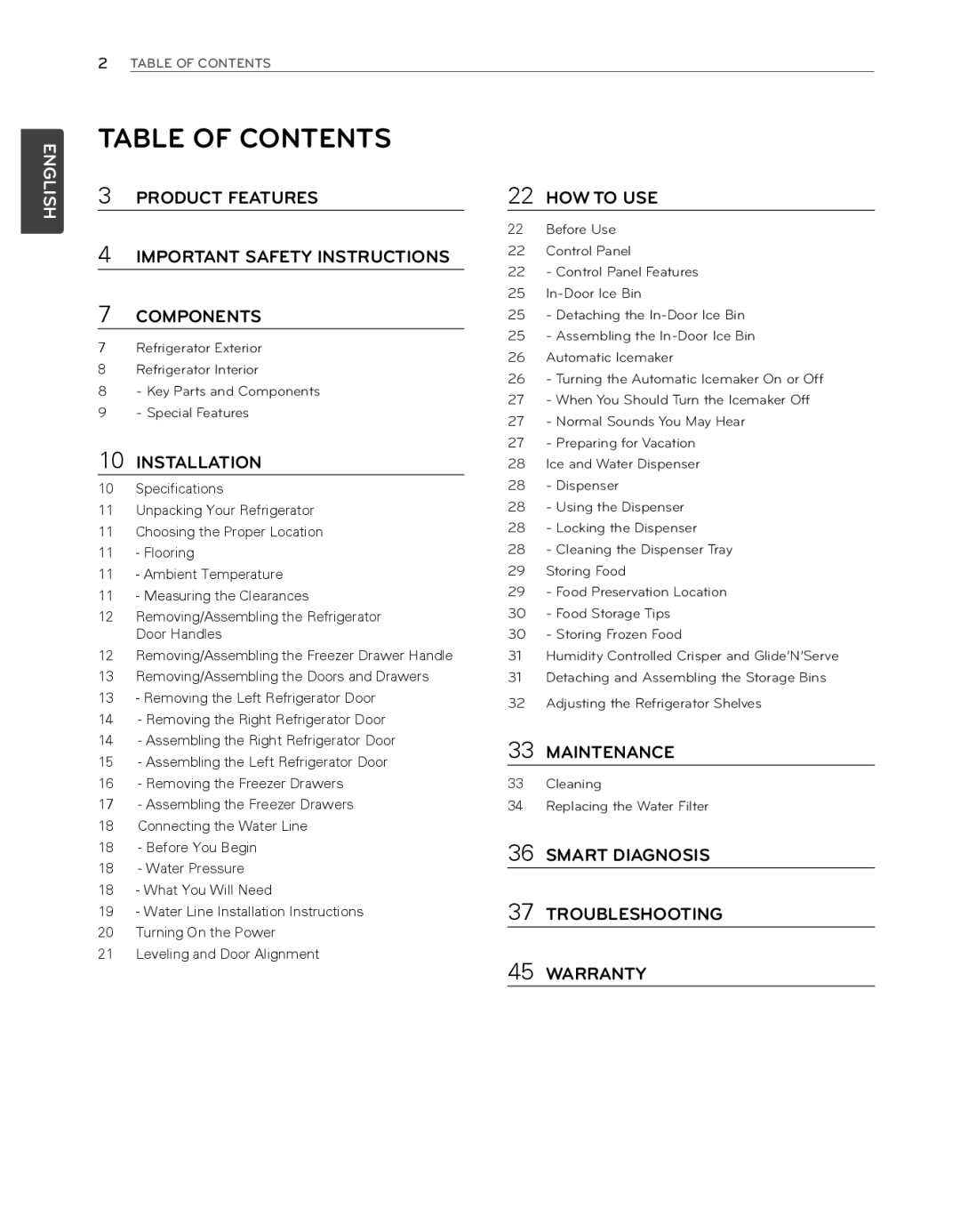 LG Electronics LFX25974SB, LFX25974ST owner manual Table of Contents 