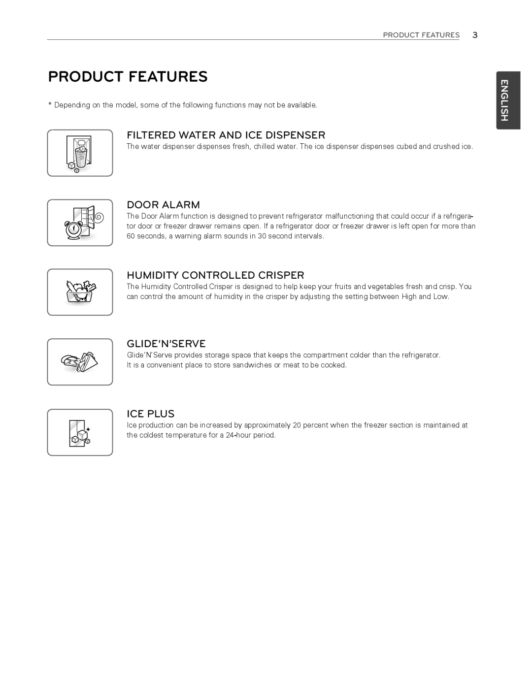 LG Electronics LFX25974ST, LFX25974SB owner manual Product Features, Filtered Water and ICE Dispenser 