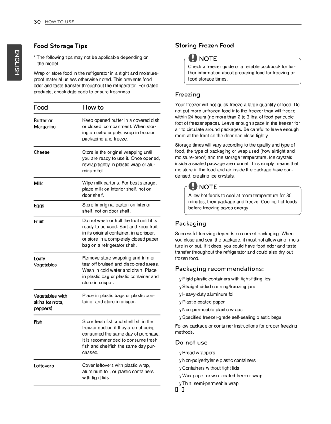 LG Electronics LFX25974SB, LFX25974ST owner manual Food Storage Tips, Storing Frozen Food 