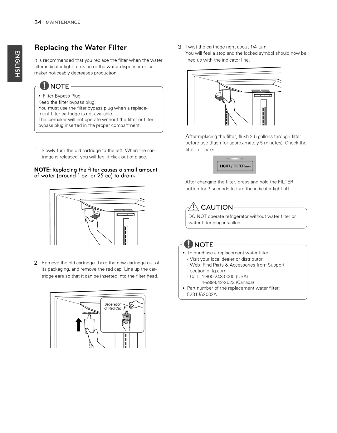 LG Electronics LFX25974SB, LFX25974ST owner manual Replacing the Water Filter 