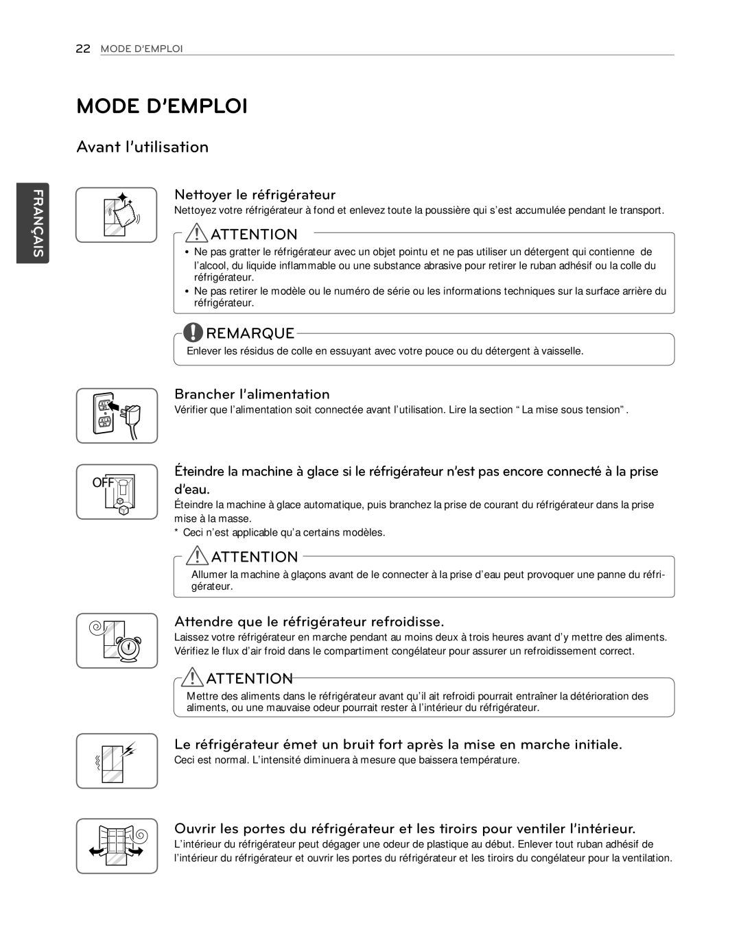 LG Electronics LFX25974SB, LFX25974ST owner manual Mode D’EMPLOI, Avant l’utilisation 