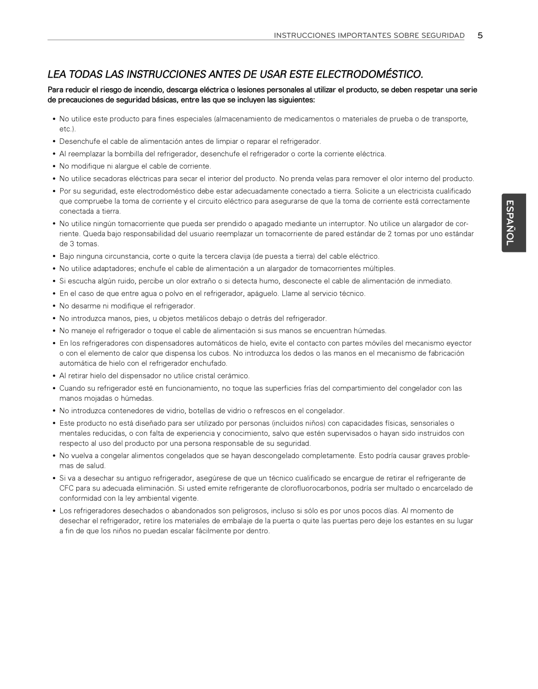 LG Electronics LFX25974ST, LFX25974SB owner manual Español, Instrucciones Importantes Sobre Seguridad 