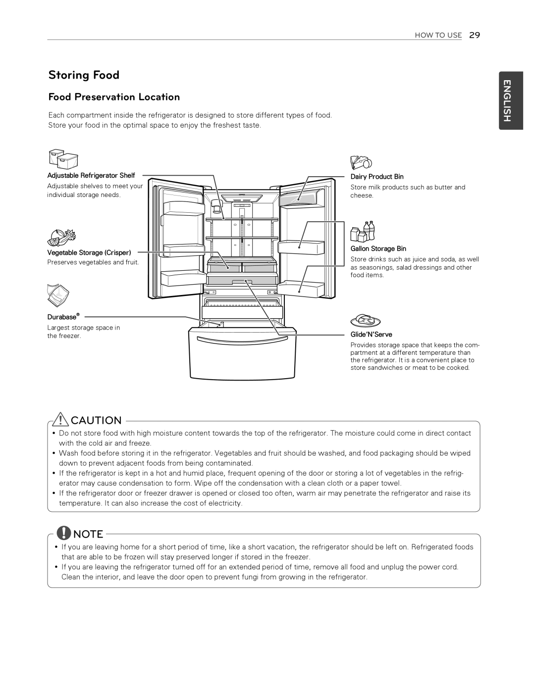 LG Electronics LFX25974ST, LFX25974SB owner manual Storing Food, Food Preservation Location, English, How To Use 