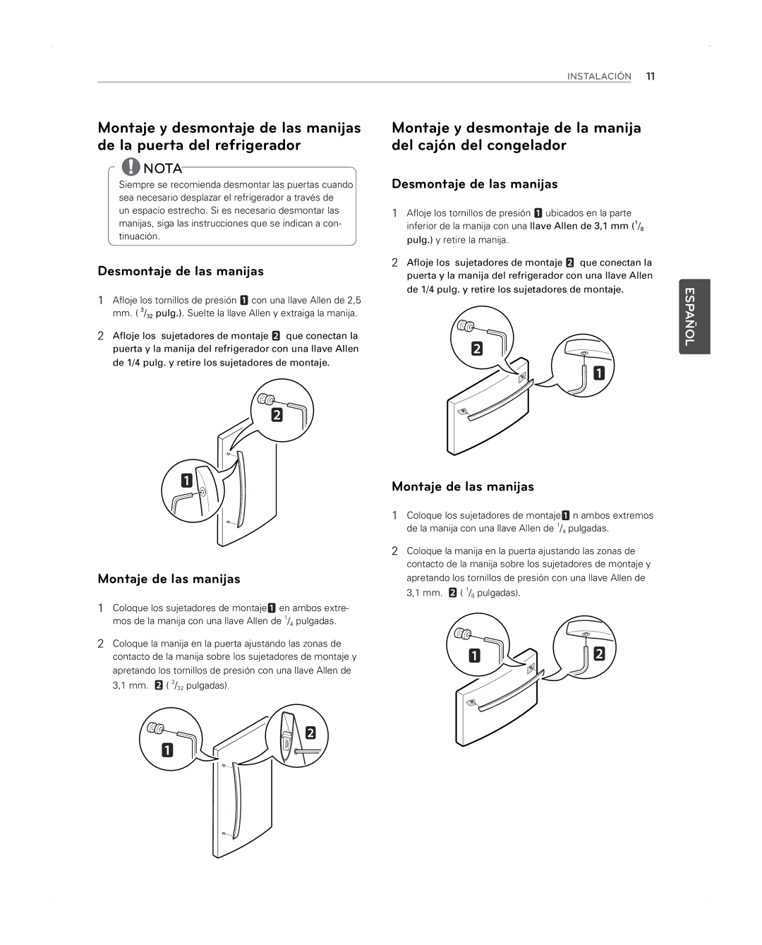 LG Electronics LFX31945ST Montaje y desmontaje de la manija del cajón del congelador, Desmontaje de las manijas 