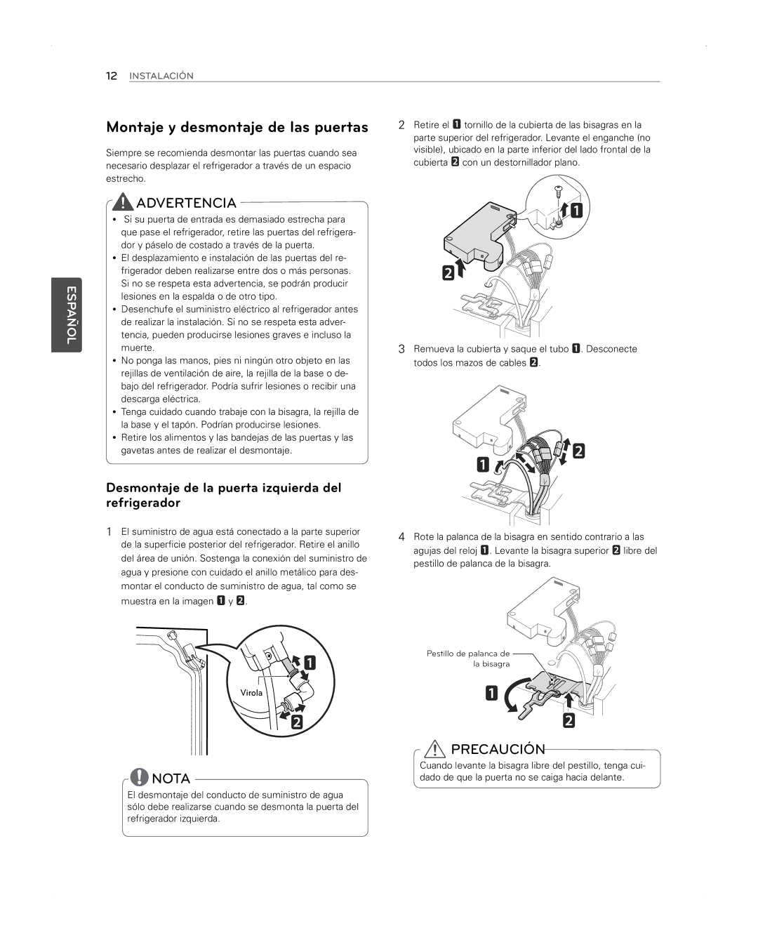 LG Electronics LFX31945ST Montaje y desmontaje de las puertas, Desmontaje de la puerta izquierda del refrigerador 