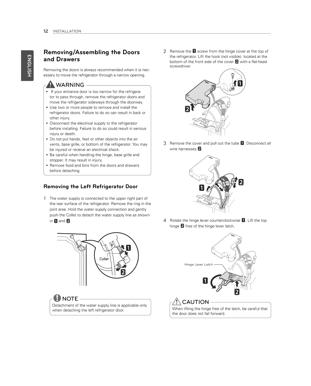 LG Electronics LFX31945ST owner manual Removing/Assembling the Doors and Drawers, Removing the Left Refrigerator Door 