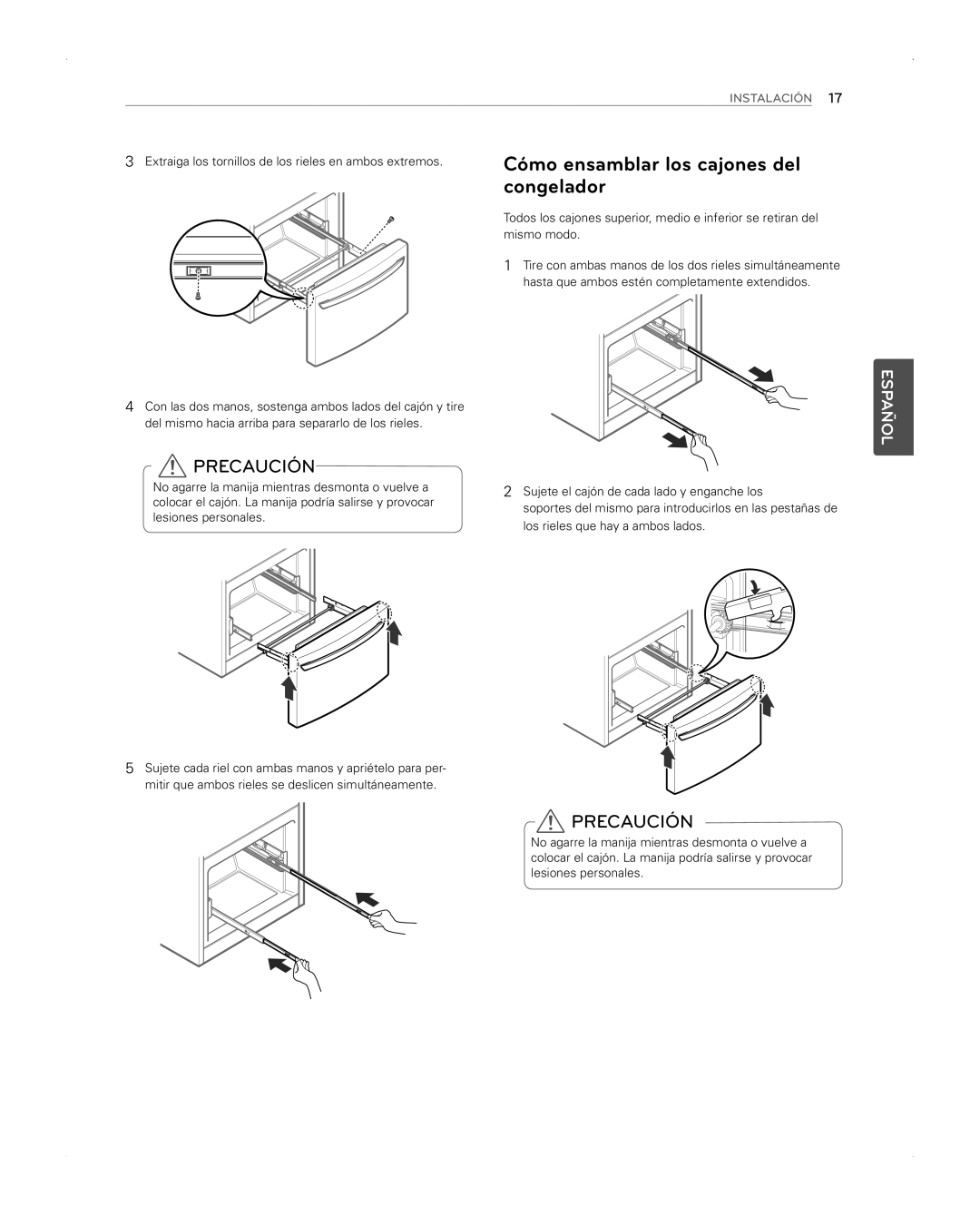 LG Electronics LFX31945ST owner manual Cómo ensamblar los cajones del 