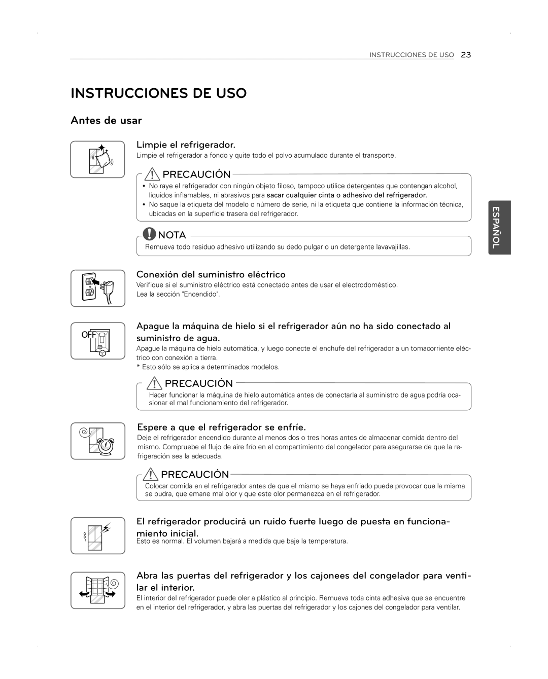 LG Electronics LFX31945ST owner manual Instrucciones DE USO, Antes de usar 