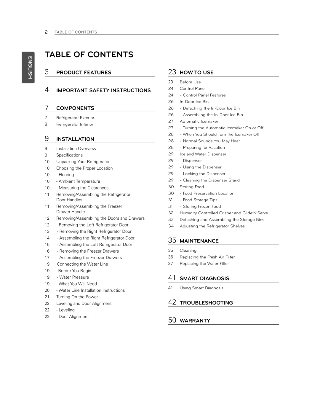 LG Electronics LFX31945ST owner manual Table of Contents 