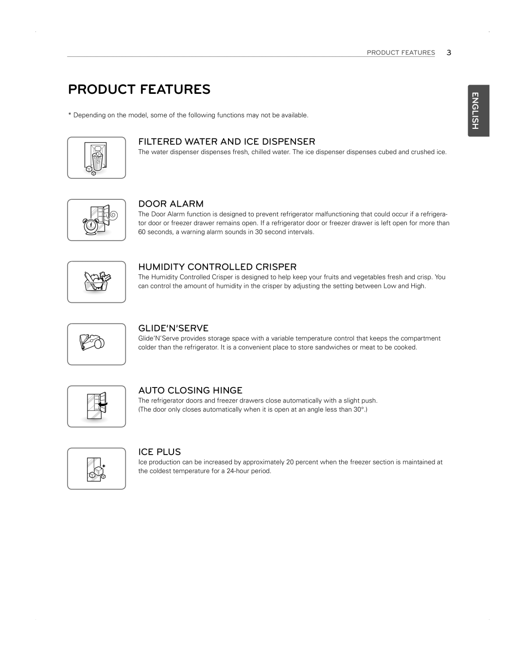 LG Electronics LFX31945ST owner manual Product Features, Filtered Water and ICE Dispenser 