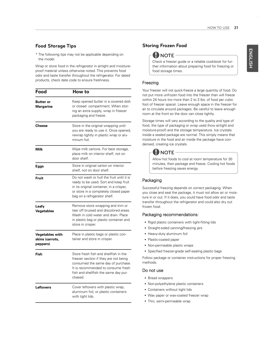 LG Electronics LFX31945ST owner manual Food Storage Tips, Storing Frozen Food, Food How to 