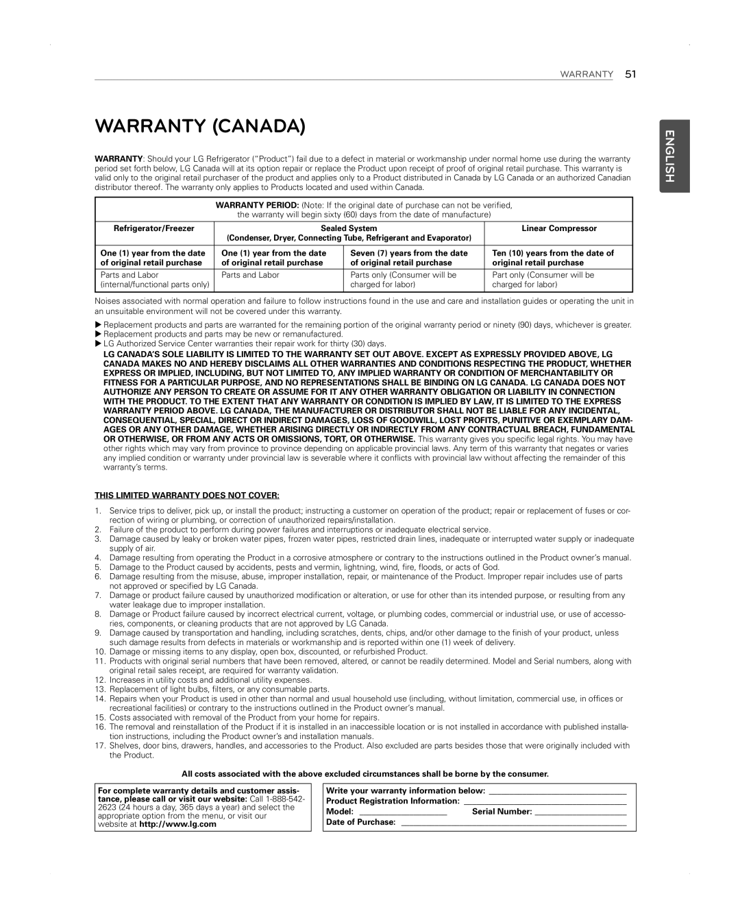 LG Electronics LFX31945ST owner manual Warranty Canada 