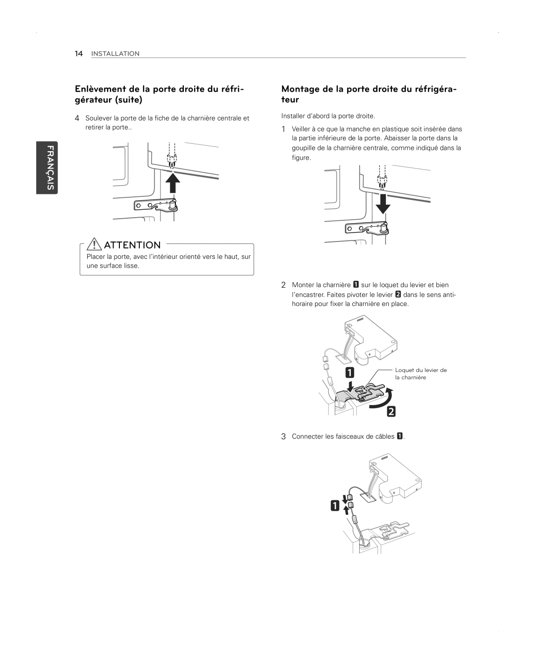 LG Electronics LFX31945ST Enlèvement de la porte droite du réfri- gérateur suite, Connecter les faisceaux de câbles 