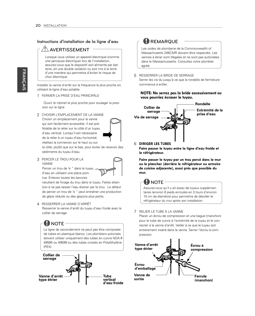 LG Electronics LFX31945ST owner manual Instructions d’installation de la ligne d’eau, ’eau froide 