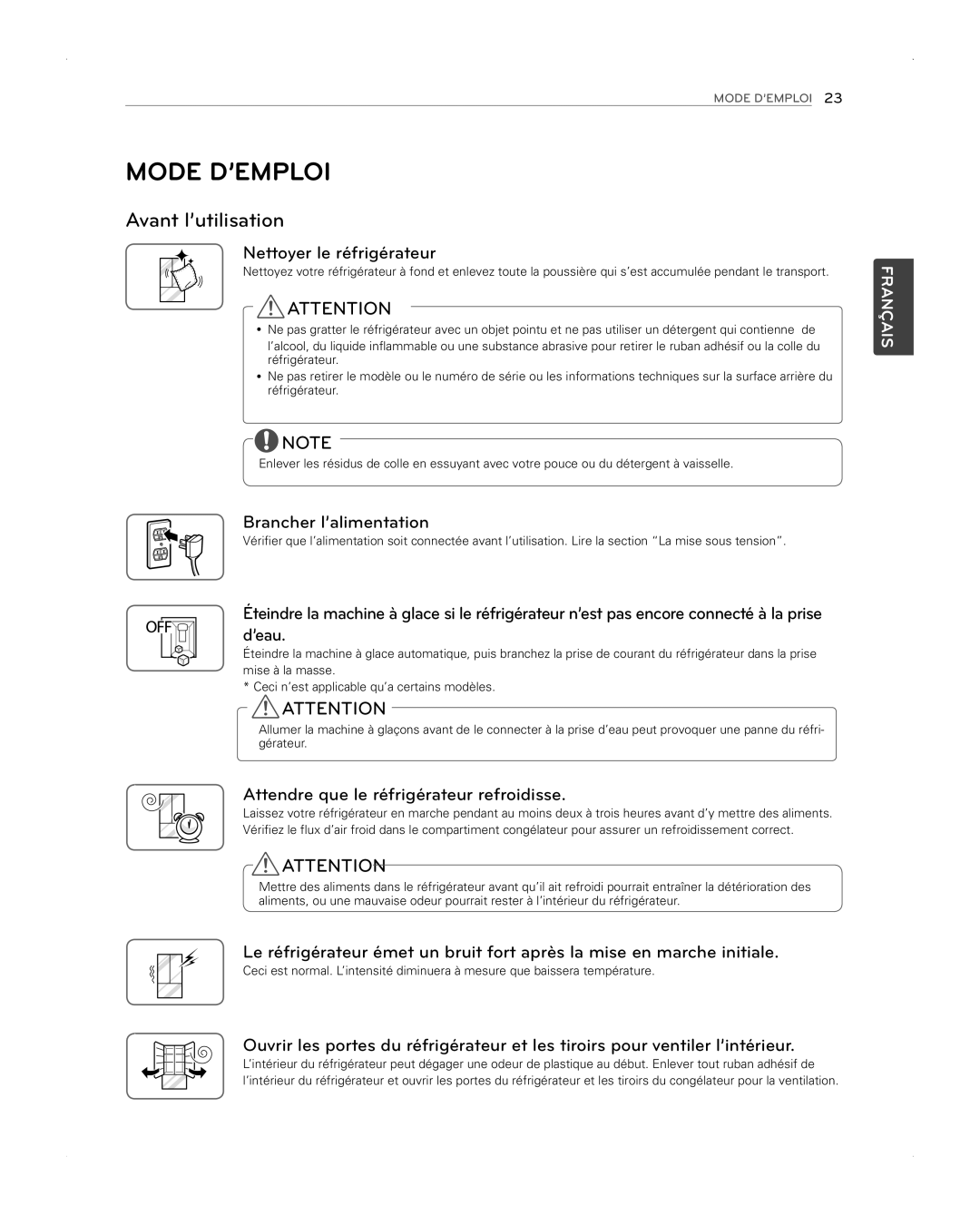 LG Electronics LFX31945ST owner manual Mode D’EMPLOI, Avant l’utilisation 