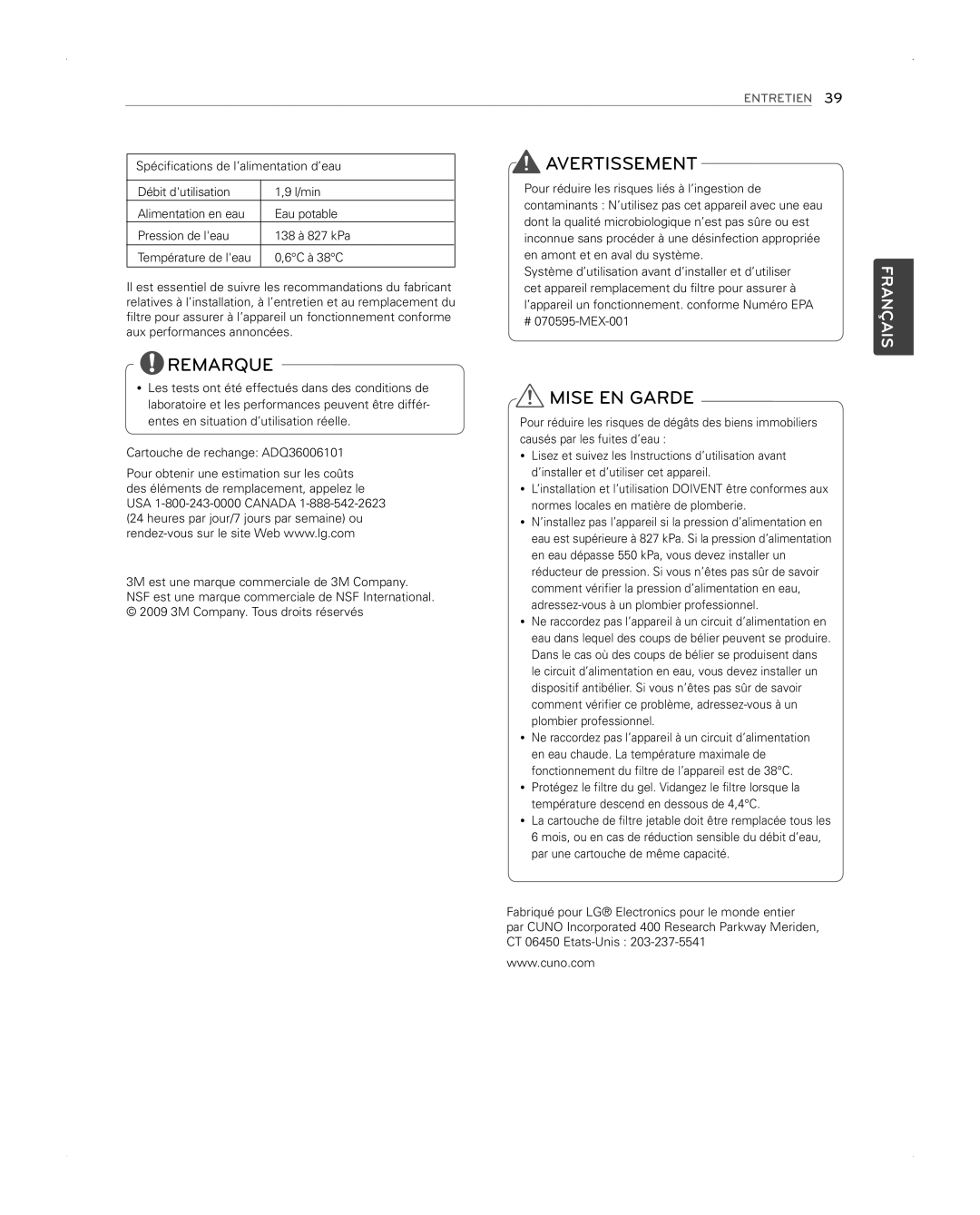 LG Electronics LFX31945ST owner manual Mise EN Garde 