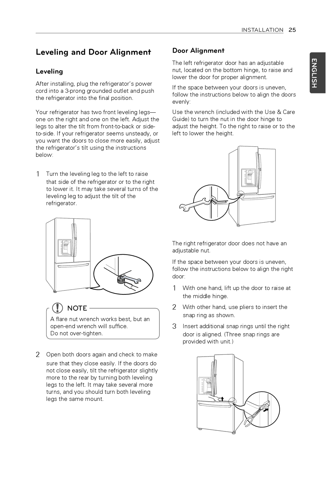 LG Electronics LFX31945ST owner manual Leveling and Door Alignment 