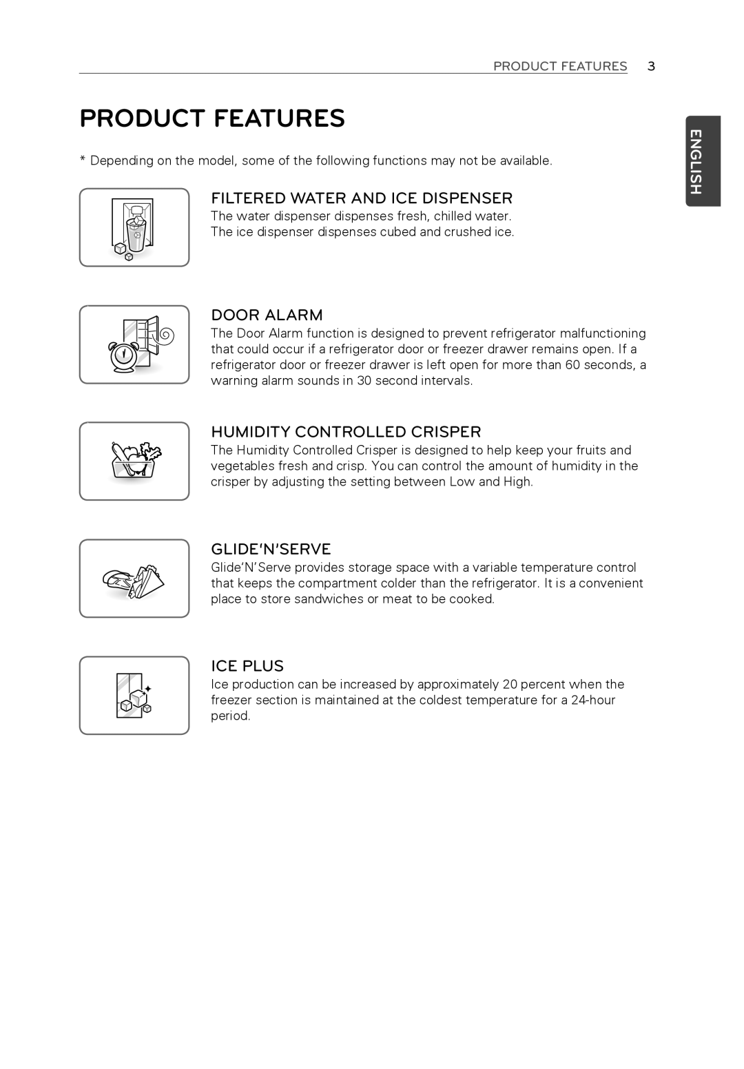 LG Electronics LFX31945ST owner manual Product Features, Filtered Water and ICE Dispenser 