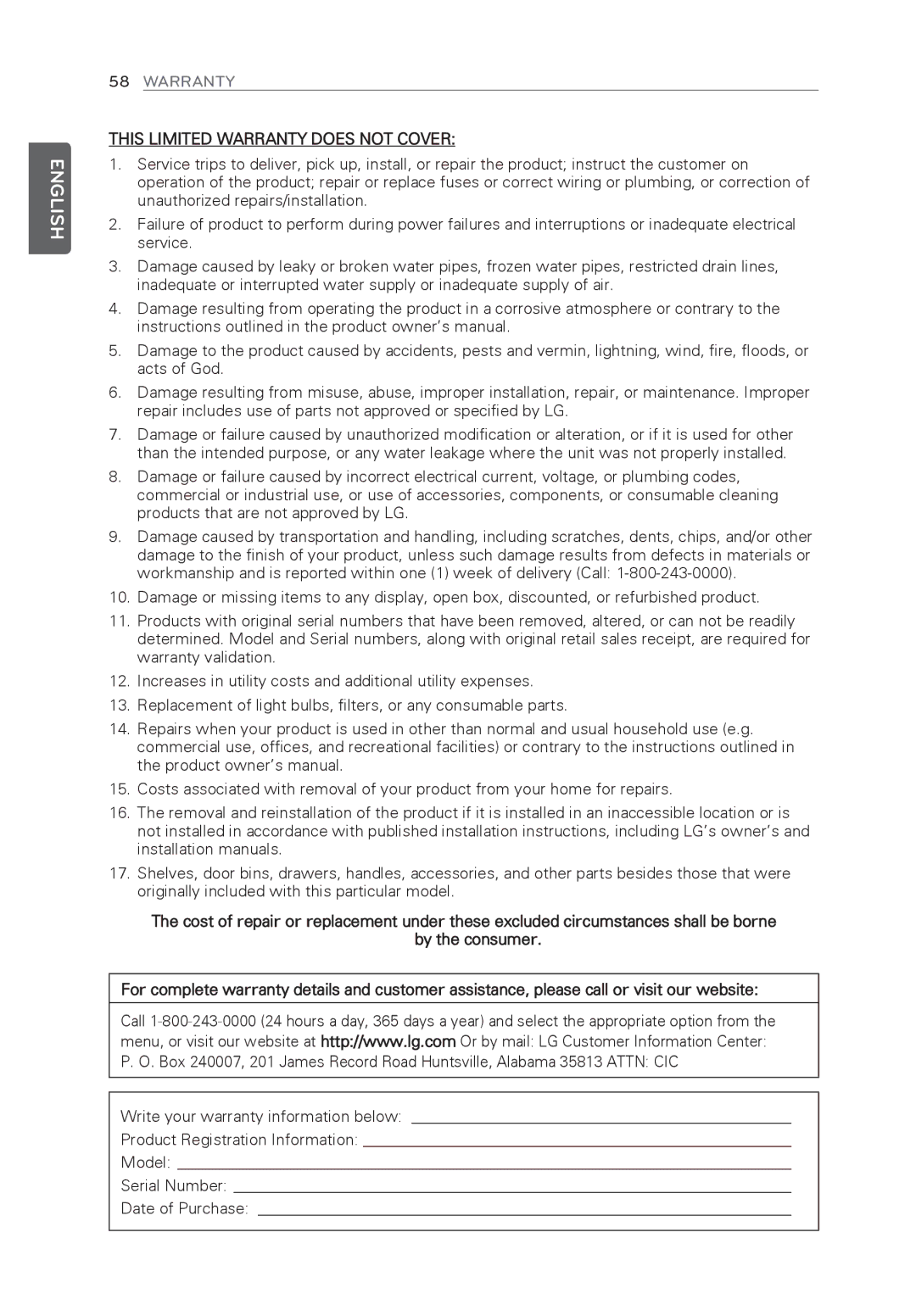 LG Electronics LFX31945ST owner manual This Limited Warranty does not Cover 