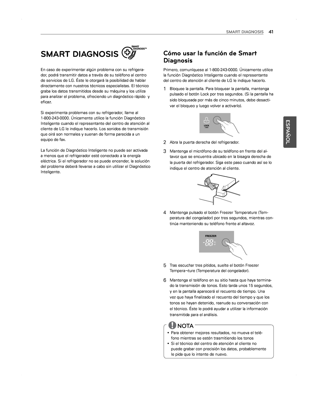 LG Electronics LFX31945ST owner manual Cómo usar la función de Smart Diagnosis, Nota, Español 