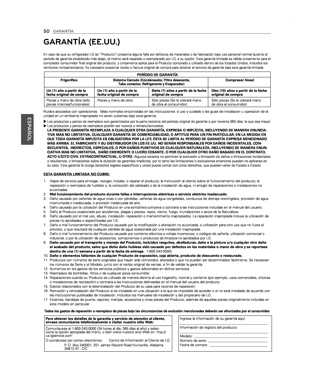 LG Electronics LFX31945ST owner manual Garantía Ee.Uu, Español 