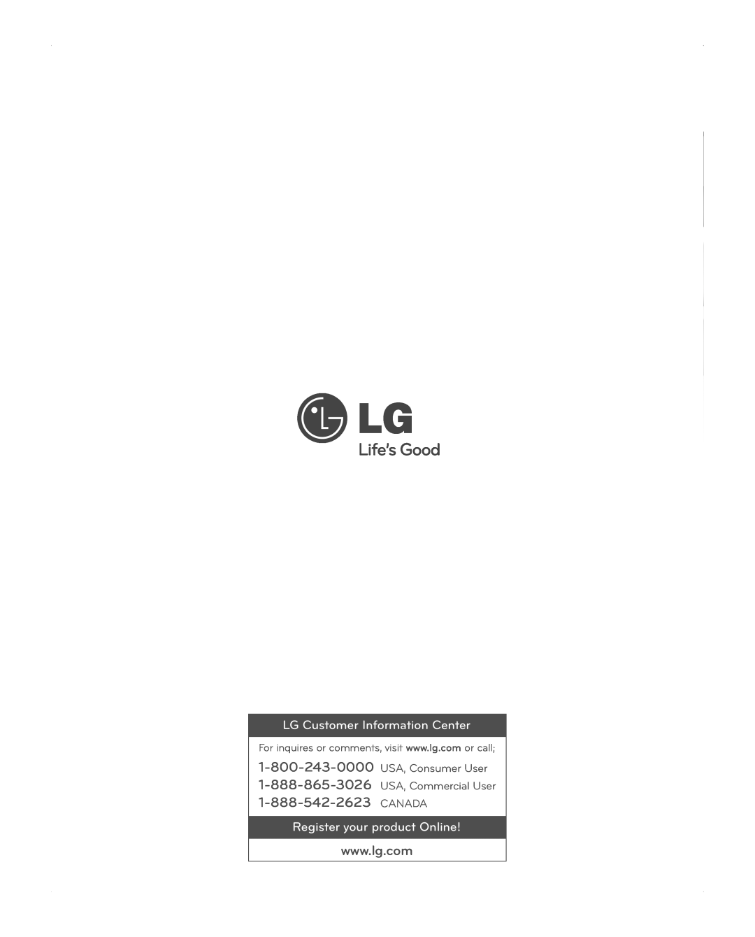 LG Electronics LFX31945ST owner manual LG Customer Information Center, Register your product Online 